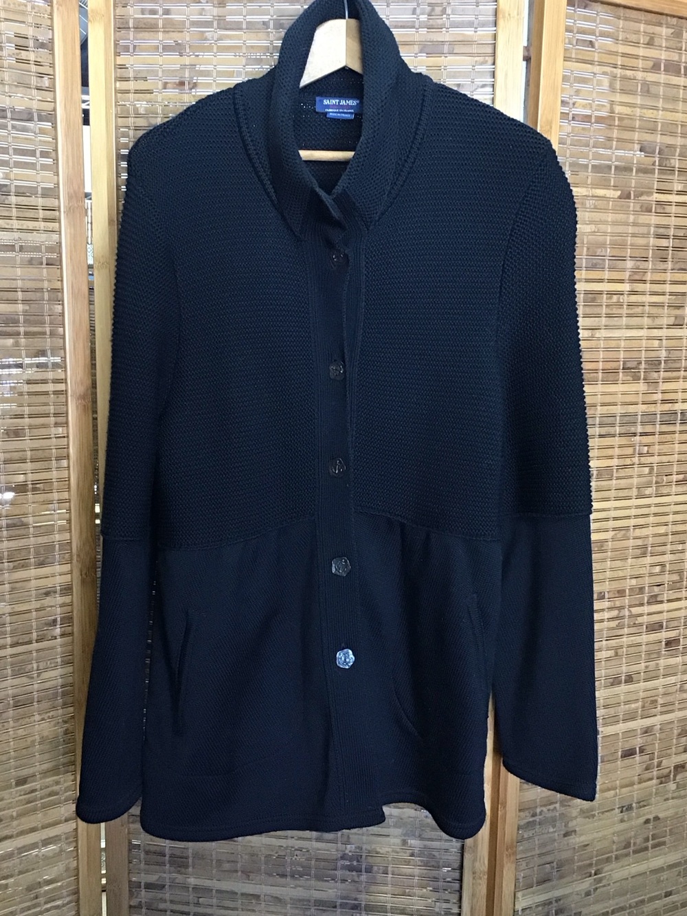 Saint James - Wool, Navy Shawl Collar Button Cardigan